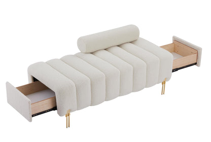 Modern End of Bed Bench Upholstered Teddy Entryway Ottoman Bench Fuzzy Sofa Stool Footrest Window Bench with Gold Metal Legs for Bedroom Apartments - FurniFindUSA