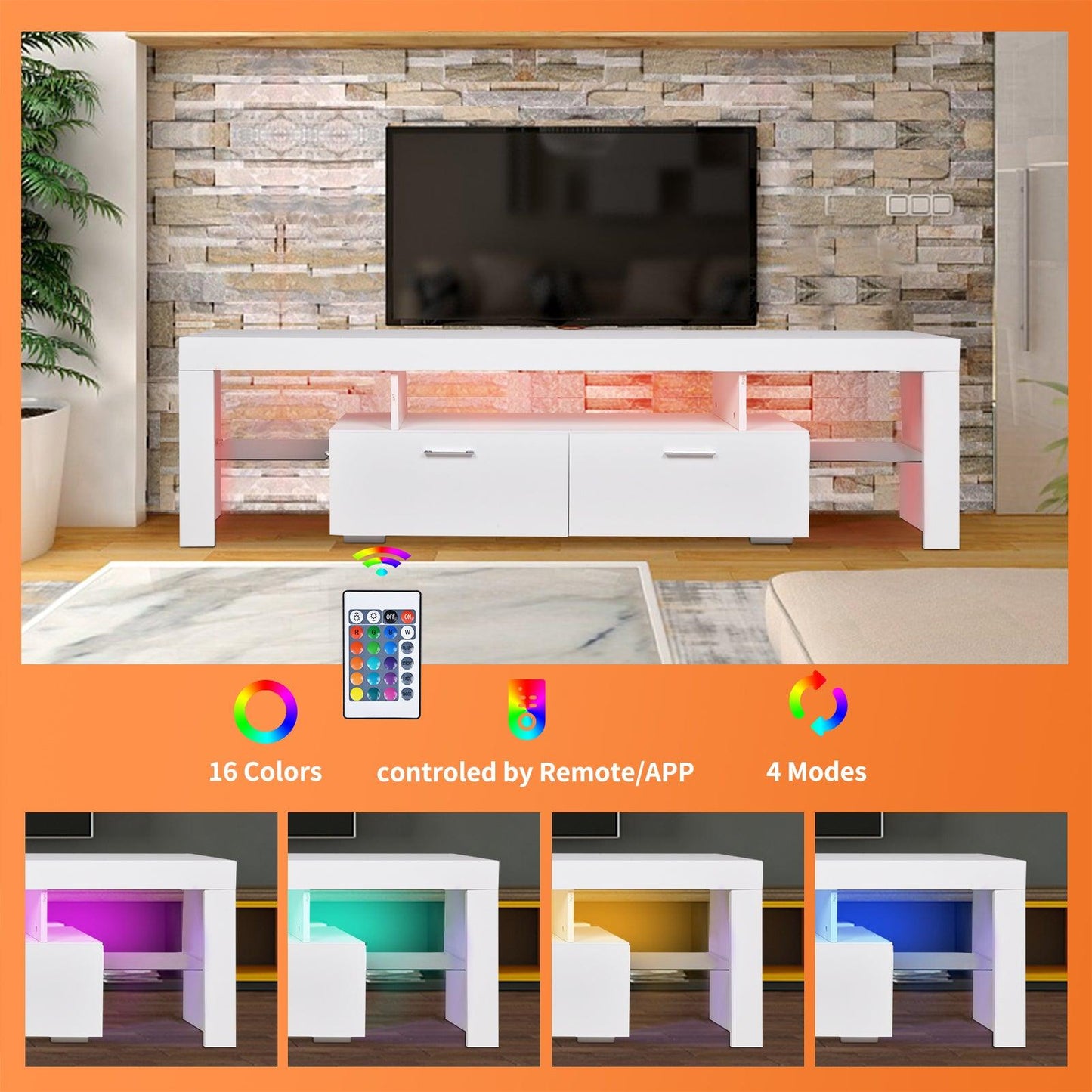 LED TV stand modern TV stand with storage Entertainment Center with drawer TV cabinet for Up to 75 inch for Gaming Living Room B - FurniFindUSA