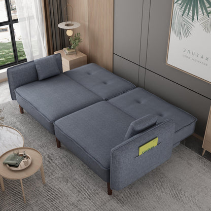 Futon Sofa bed with Solid Wood Leg in Grey Fabric - FurniFindUSA