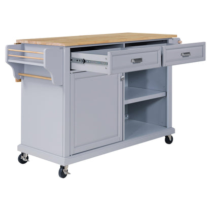 Cambridge Natural Wood Top Kitchen Island with Storage Gray + Solid Wood+MDF - FurniFindUSA