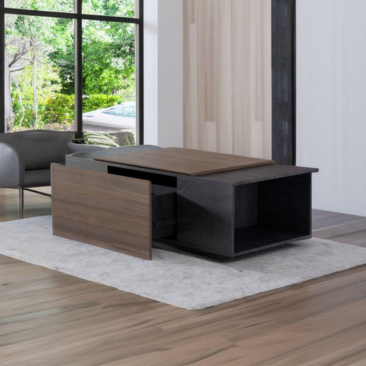 47 Inch Modern Farmhouse Drawer Coffee Table for Living Room or Office Armando & Texture Black - FurniFindUSA