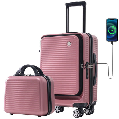 Carry-on Luggage 20 Inch Open Luggage Lightweight Suitcase with Front Pocket and USB Port 1 Portable Carrying Case Rose Gold - FurniFindUSA