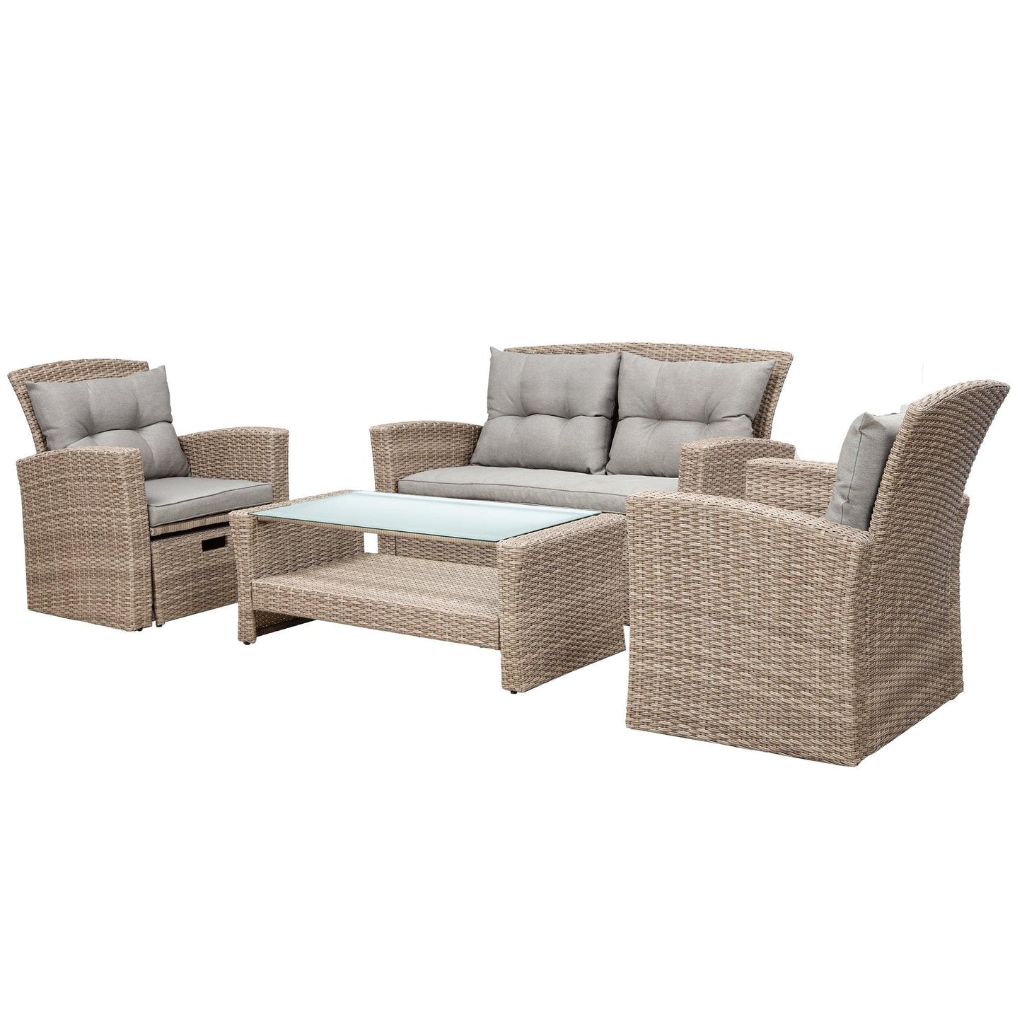 U-style Patio Furniture Set, 4 Piece Outdoor Conversation Set All Weather Wicker Sectional Sofa with Ottoman and Cushions - FurniFindUSA