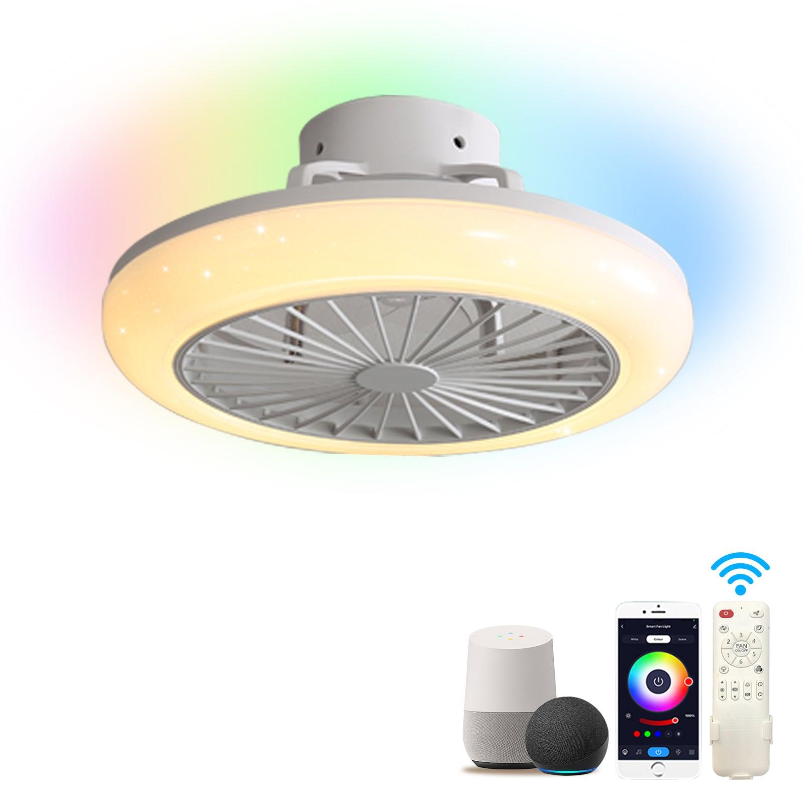 18" Smart LED Bladeless Ceiling Fans Remote with Alexa/Google, Modern Flush Mount RGB Ceiling Fan for Bedroom - FurniFindUSA