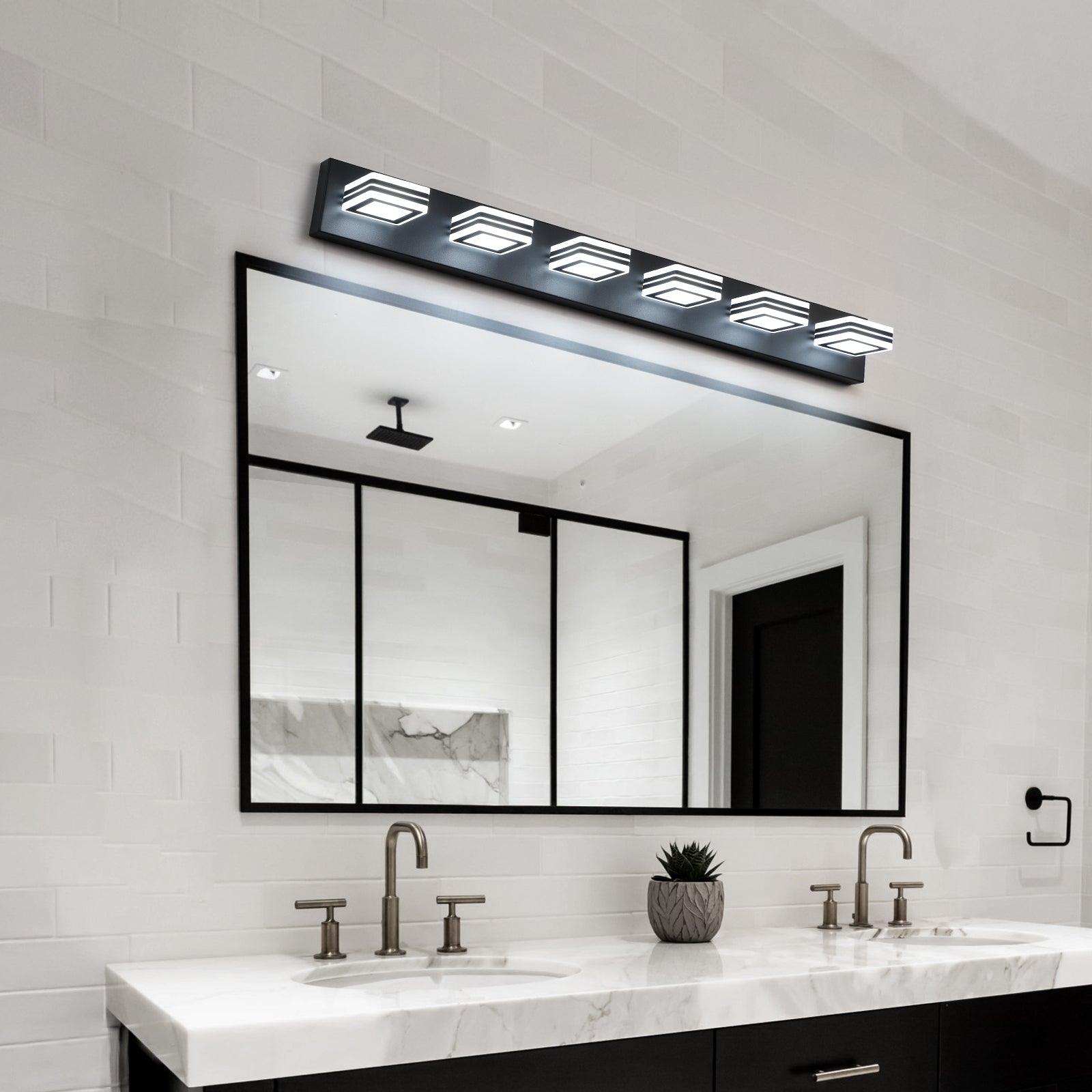 LED Modern Black Vanity Lights, 6-Lights Acrylic Matte Black Bathroom Vanity Lights Over Mirror - FurniFindUSA