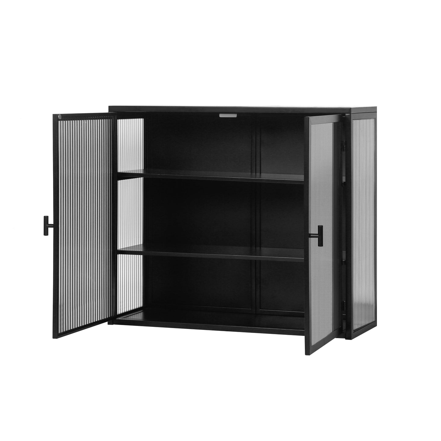 27.56"Glass Doors Modern Two-door Wall Cabinet with Featuring Three-tier Black - FurniFindUSA