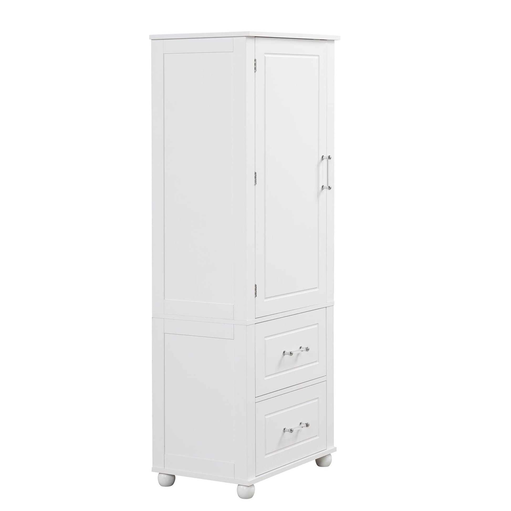 Tall bathroom storage cabinet with two drawers and adjustable shelves for independent storage - FurniFindUSA