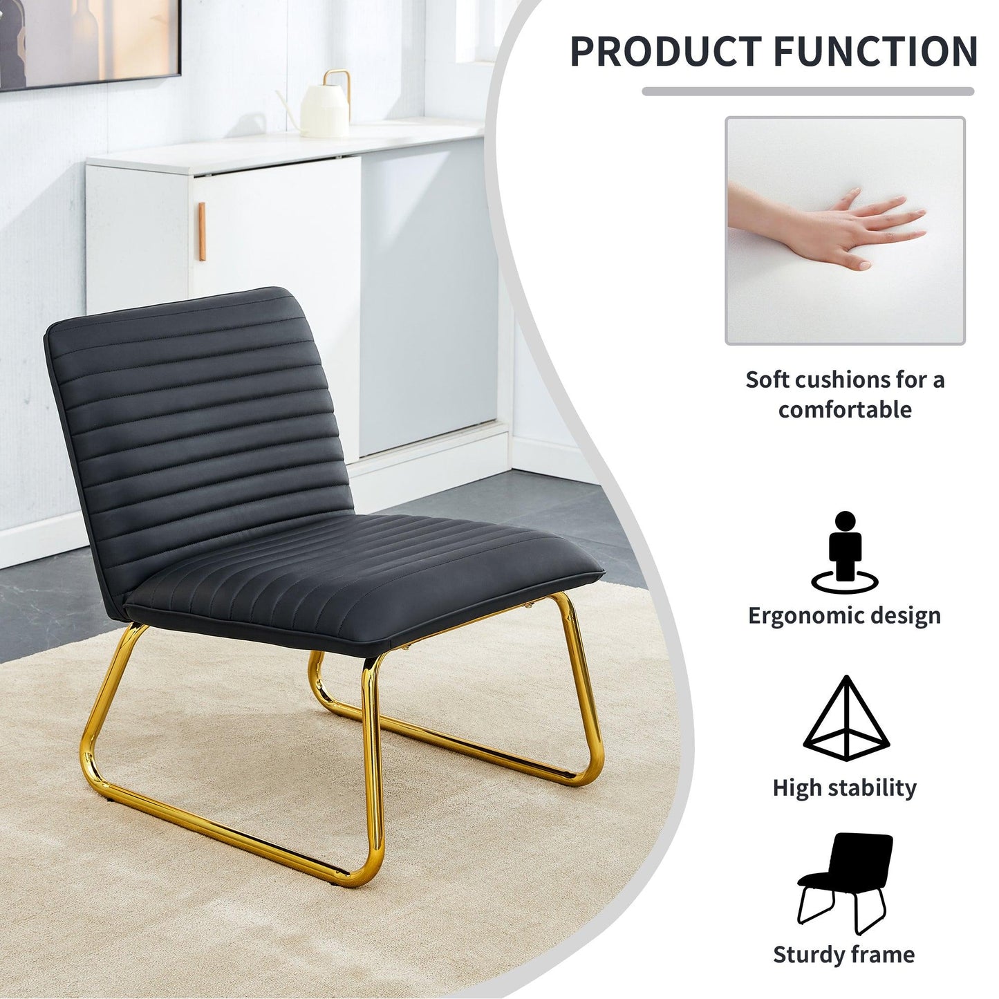 Black minimalist armless sofa chair with PU backrest and golden metal legs suitable for offices restaurants - FurniFindUSA