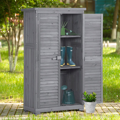 Wooden Garden Shed 3-tier Patio Storage Cabinet Outdoor Organizer Wooden Lockers with Fir Wood (Gray Wood Color -Shutter Design) - FurniFindUSA