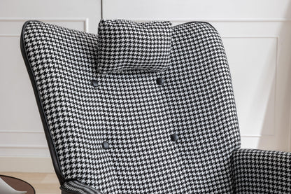 35.5 inch Rocking Chair with Footrest Soft Houndstooth Fabric Leather Fabric Rocking Chair for Nursery (black) - FurniFindUSA