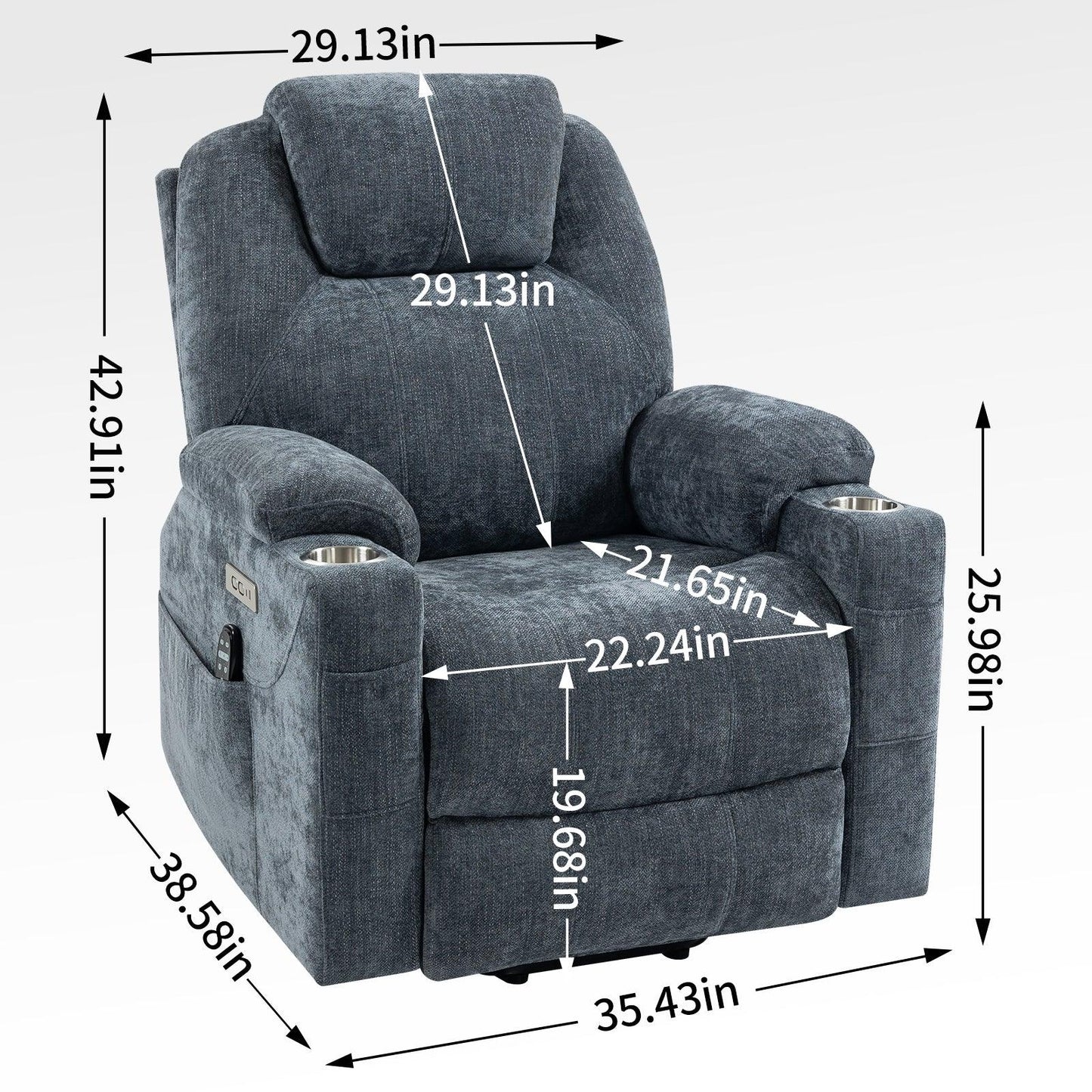 Okin motor Up to 350 LBS Chenille Power Lift Recliner Chair Blue - FurniFindUSA