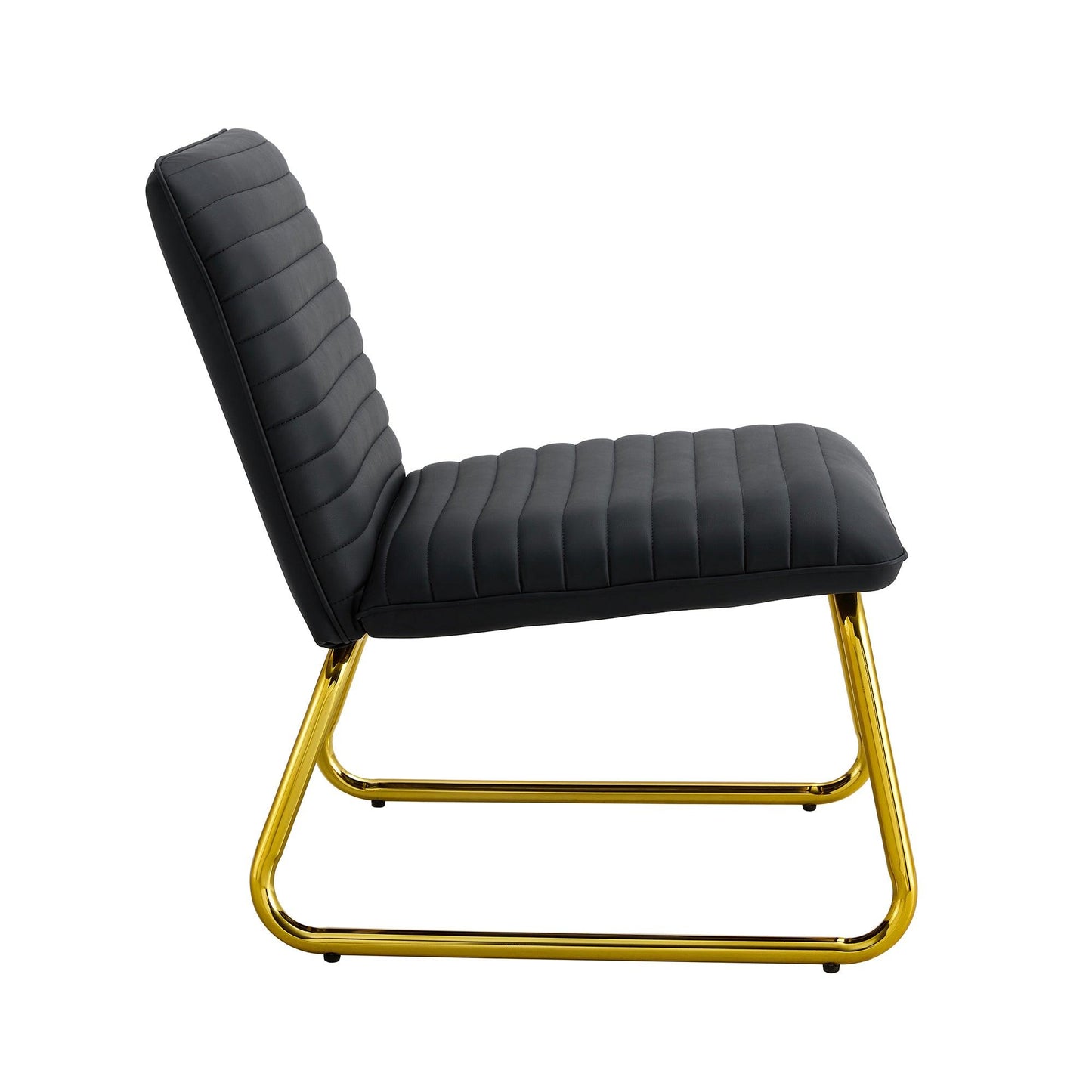 Black minimalist armless sofa chair with PU backrest and golden metal legs suitable for offices restaurants - FurniFindUSA