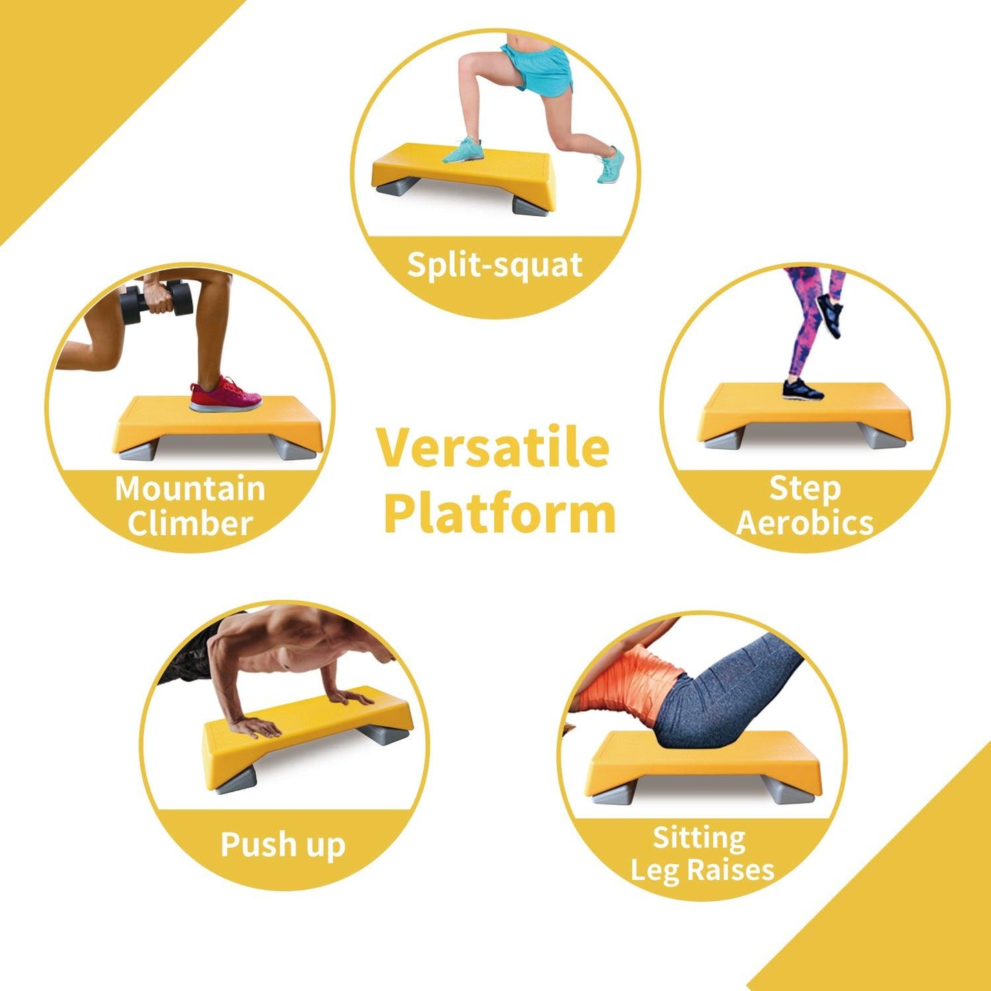 Aerobics Step Platform Height-Adjustable Fitness Equipment Stepper Trainer Exercise Step Platform Sliding Lifting Pad Yellow - FurniFindUSA