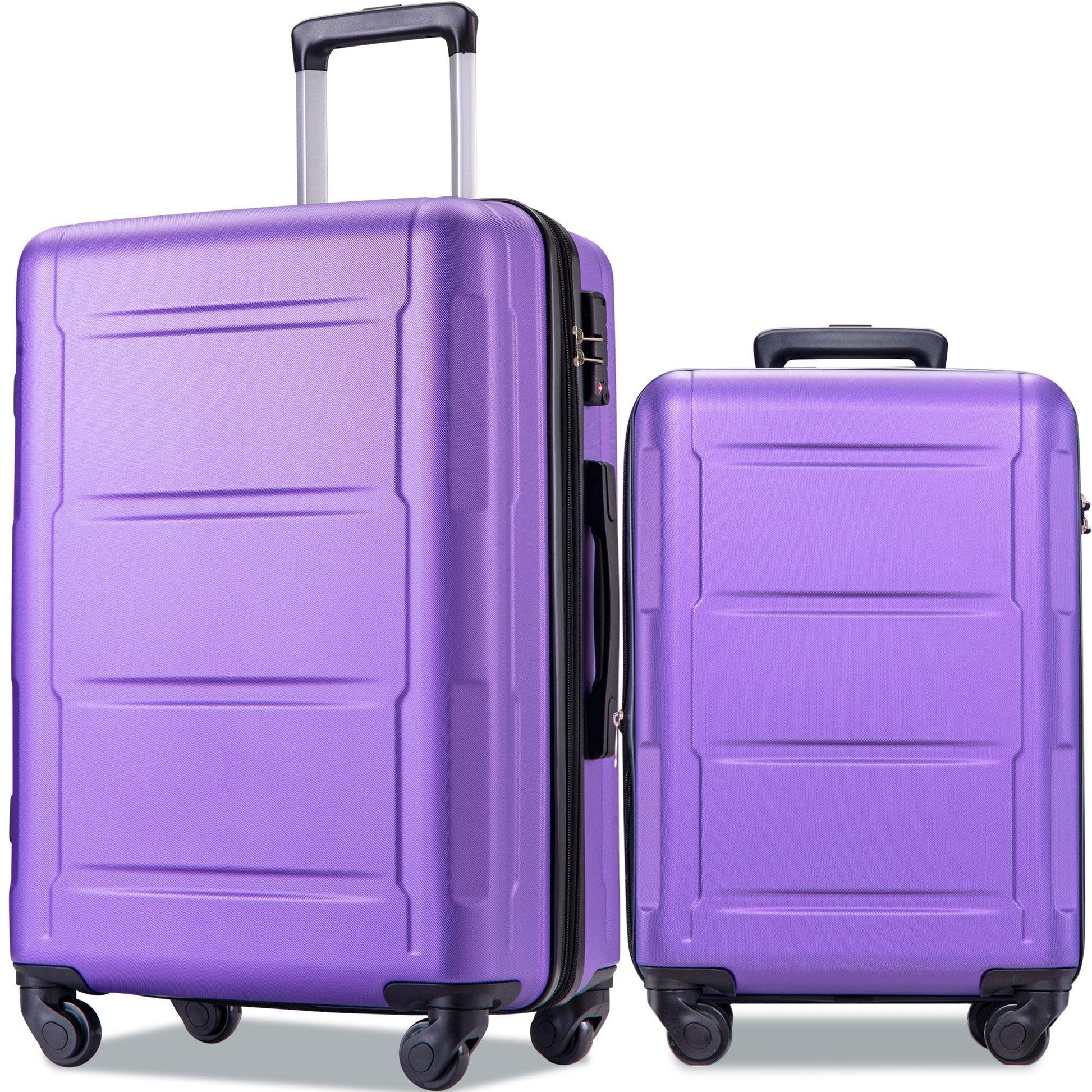 Expanable Spinner Wheel 2 Piece Luggage Set ABS Lightweight Suitcase with TSA Lock 20inch+28inch Purple + Plastic - FurniFindUSA