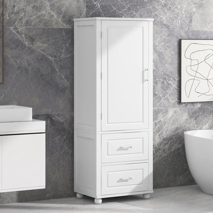 Tall bathroom storage cabinet with two drawers and adjustable shelves for independent storage - FurniFindUSA