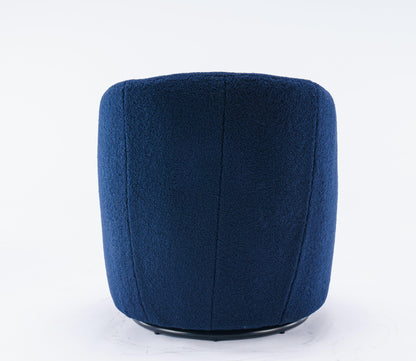 Teddy Fabric Swivel Accent Armchair Barrel Chair With Black Powder Coating Metal Ring Dark Blue - FurniFindUSA