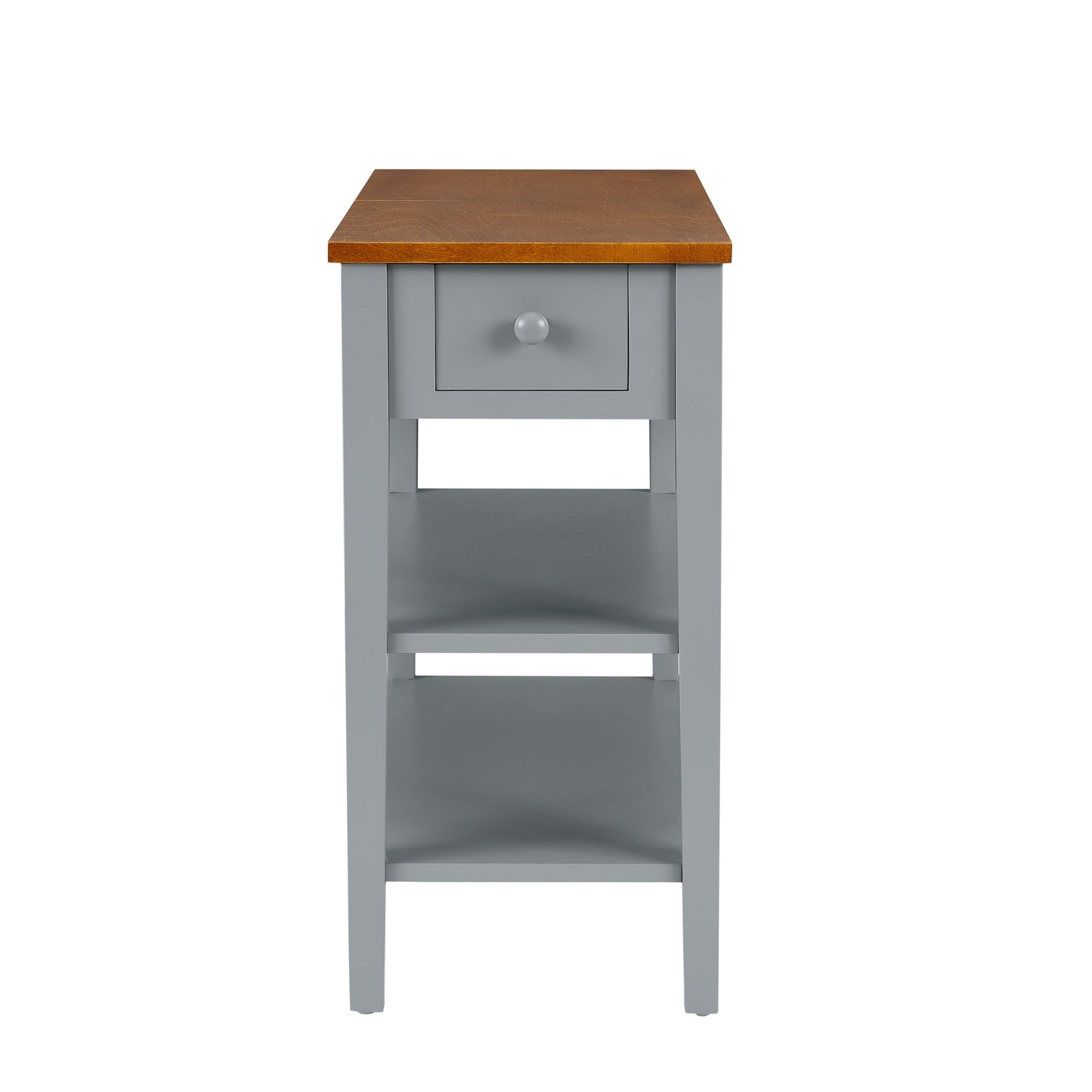 Narrow 2-tone End Table with USB Charging Ports for Small Space SOLID WOOD Table Legs Gray and Walnut 11.8"W*24"D*24.2"H - FurniFindUSA