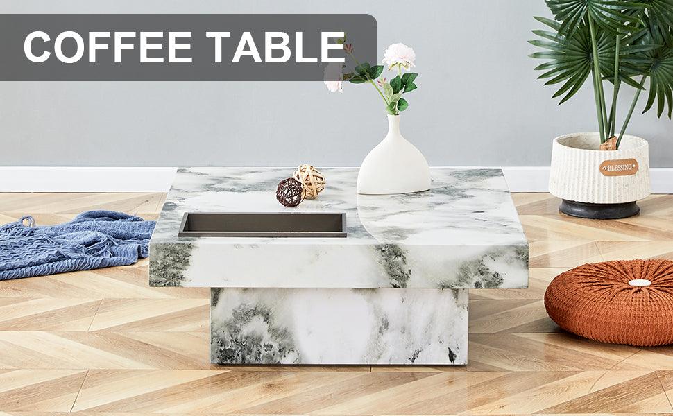 A modern and practical coffee table black and white in imitation marble pattern made of MDF material - FurniFindUSA