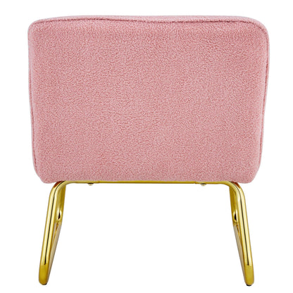 Modern minimalist pink plush fabric single person sofa chair with golden metal legs - FurniFindUSA