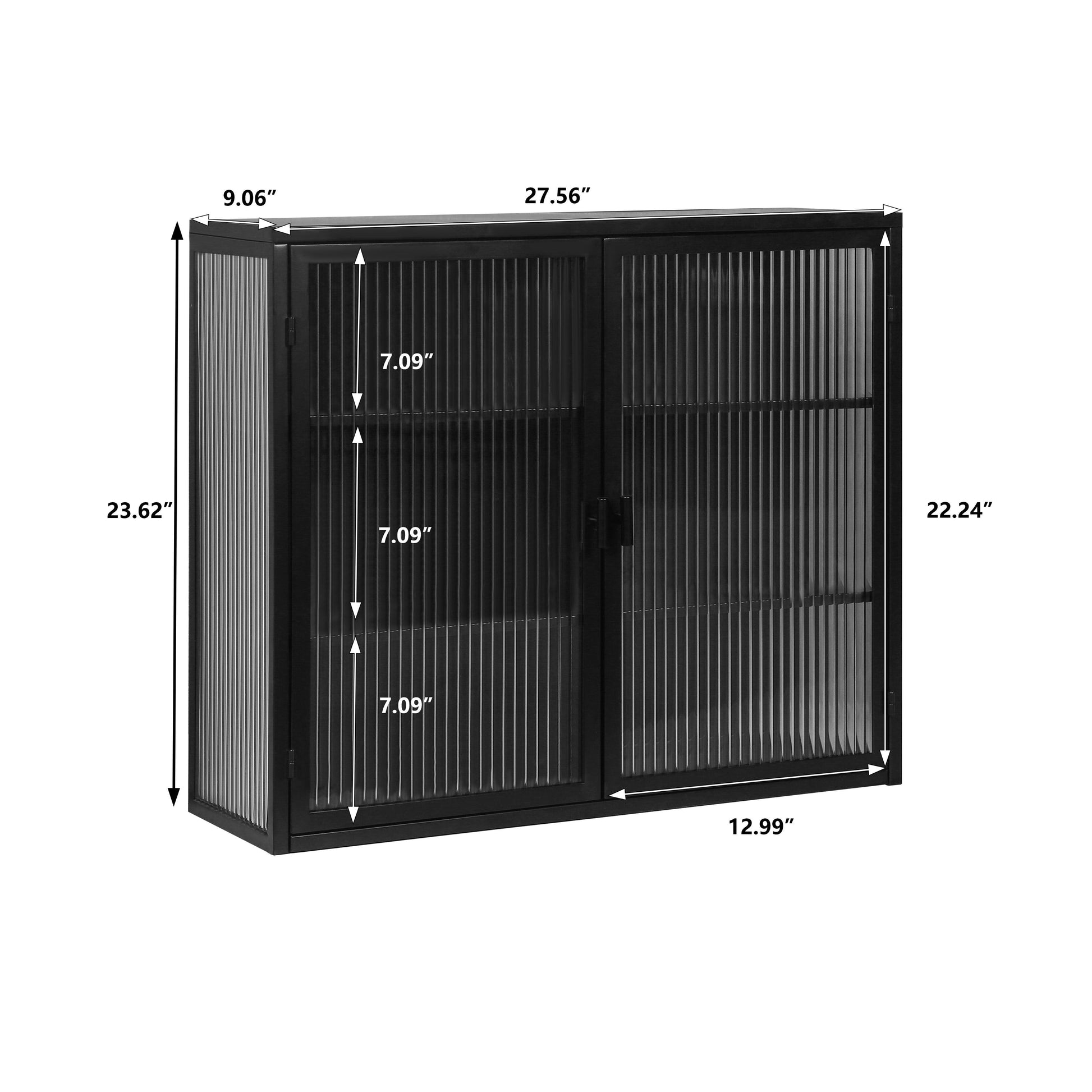 27.56"Glass Doors Modern Two-door Wall Cabinet with Featuring Three-tier Black - FurniFindUSA