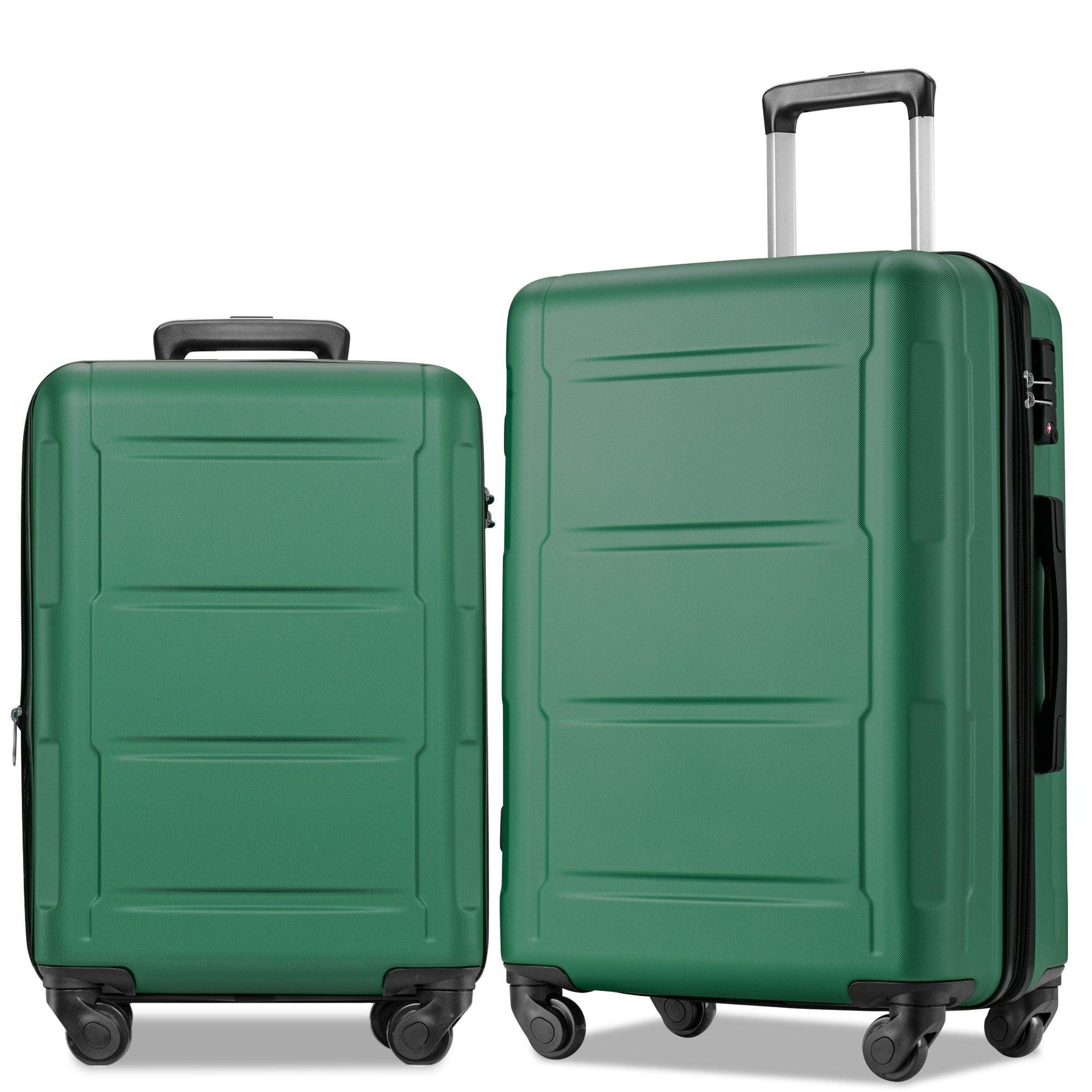 Expanable Spinner Wheel 2 Piece Luggage Set ABS Lightweight Suitcase with TSA Lock 20inch+24inch Green + Plastic - FurniFindUSA