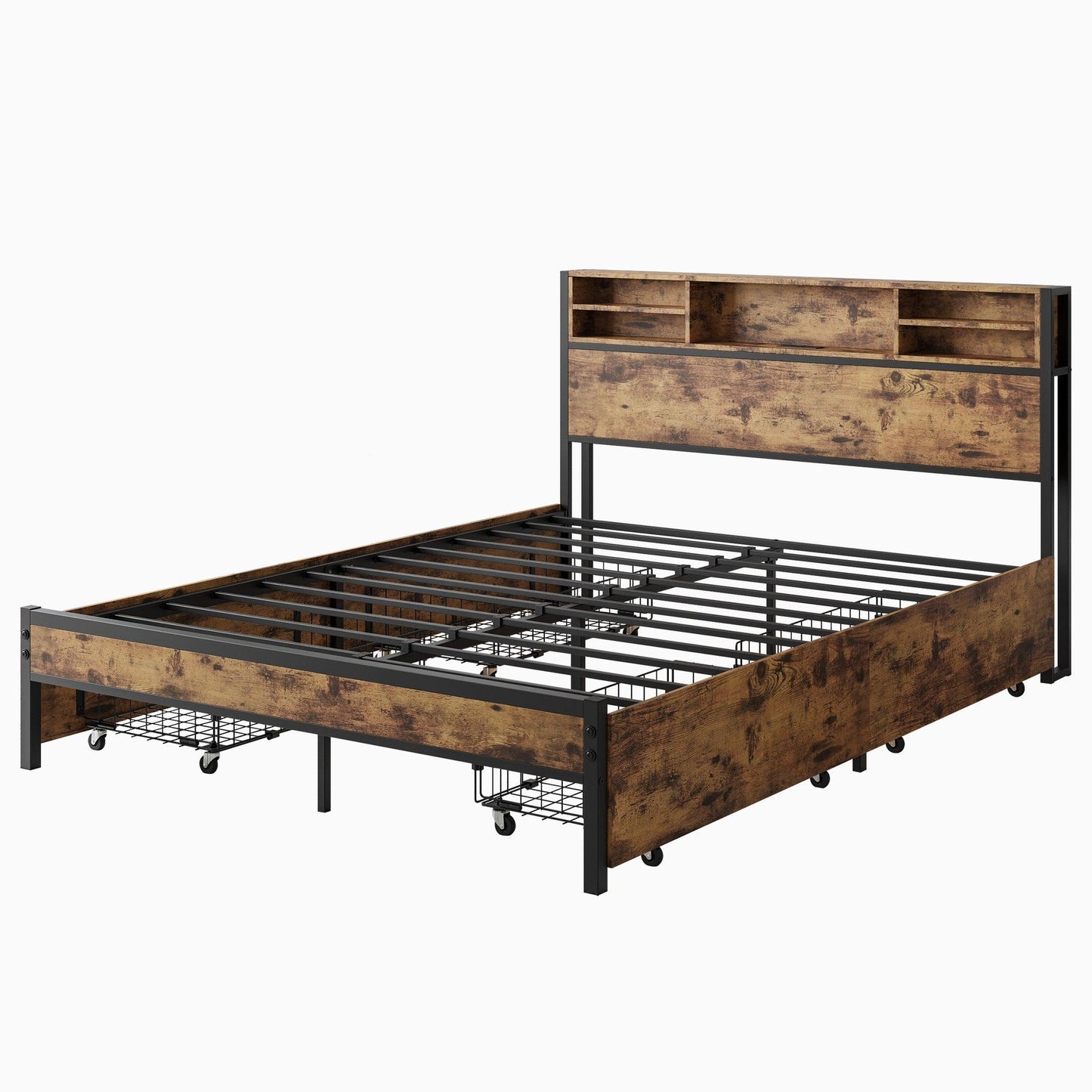 Queen Bed Frame with Storage Headboard and 4 Drawers - FurniFindUSA