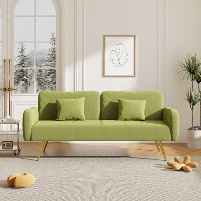 70.47" Green Fabric Double Sofa with Split Backrest and Two Throw Pillows - FurniFindUSA