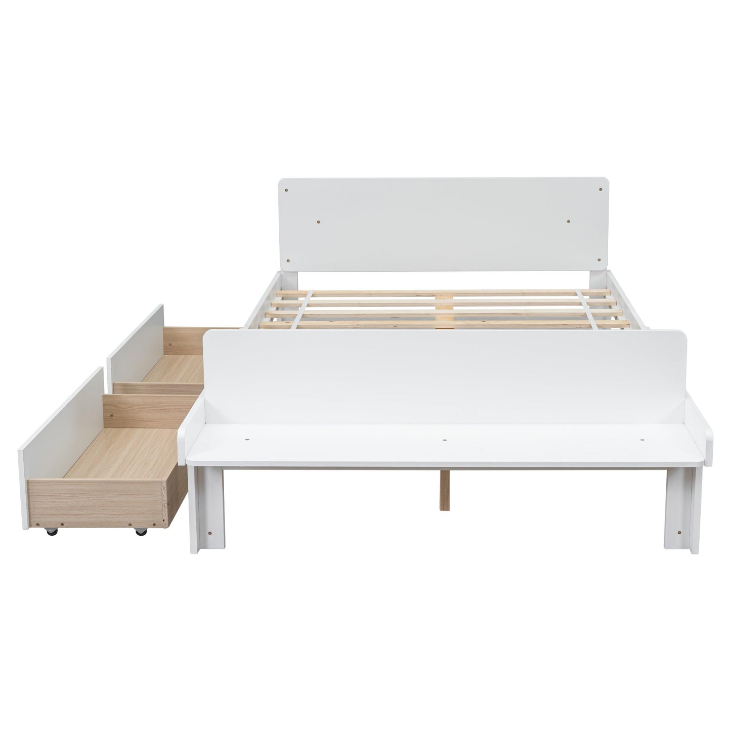 Full Bed with Footboard Bench 2 drawers White - FurniFindUSA