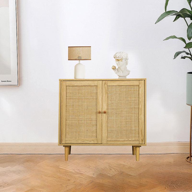 Rattan Storage Cabinet: Accent Cabinet with Doors Buffet Cabinet with Storage for Living Room Hallway Bedroom - FurniFindUSA