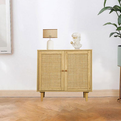 Rattan Storage Cabinet: Accent Cabinet with Doors Buffet Cabinet with Storage for Living Room Hallway Bedroom - FurniFindUSA