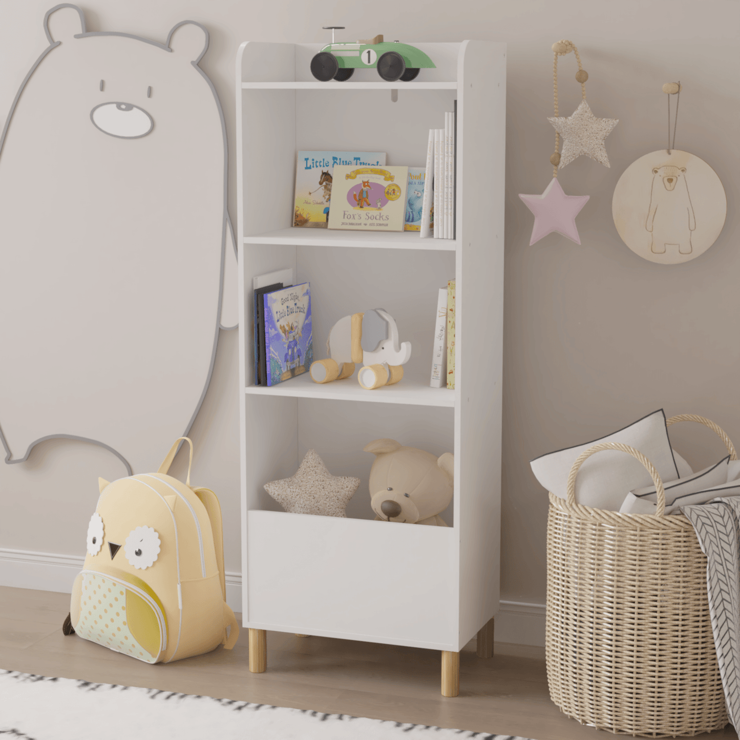 Kids 4-Tier Bookcase Children's Book Display Bookshelf Toy Storage Cabinet Organizer for Children's Room Playroom - FurniFindUSA