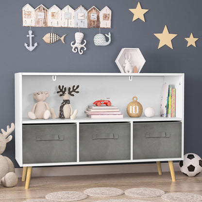 Kids bookcase with Collapsible Fabric Drawers Children's Book Display Toy Storage Cabinet Organizer White/Gray - FurniFindUSA