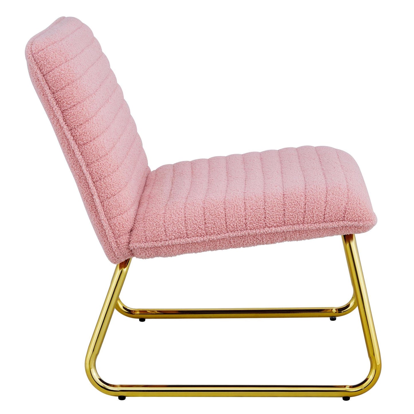 Modern minimalist pink plush fabric single person sofa chair with golden metal legs - FurniFindUSA