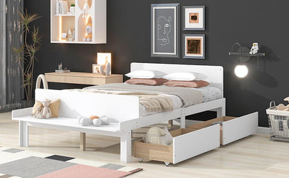 Full Bed with Footboard Bench 2 drawers White - FurniFindUSA