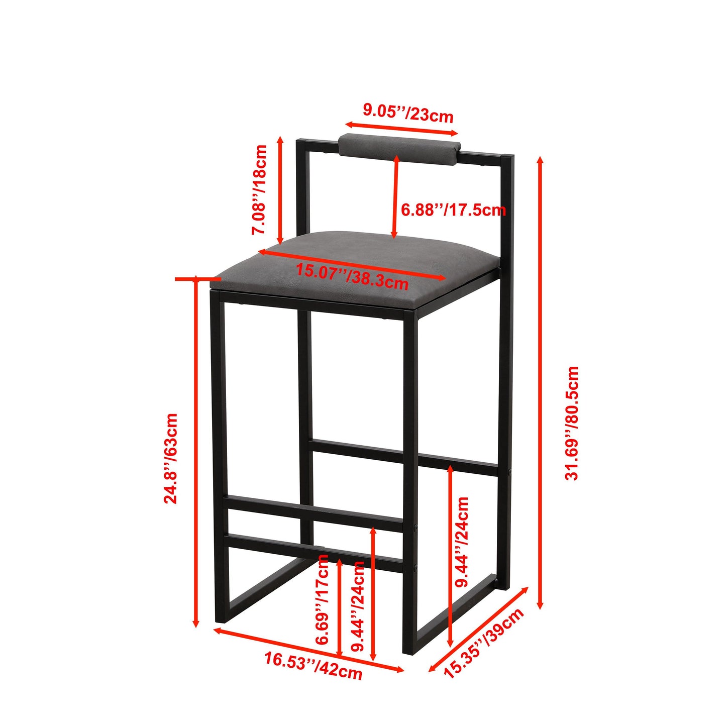 Set of 2 Counter Height Barstools Kitchen Island Stools (Gray with Back) - FurniFindUSA