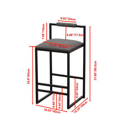 Set of 2 Counter Height Barstools Kitchen Island Stools (Gray with Back) - FurniFindUSA