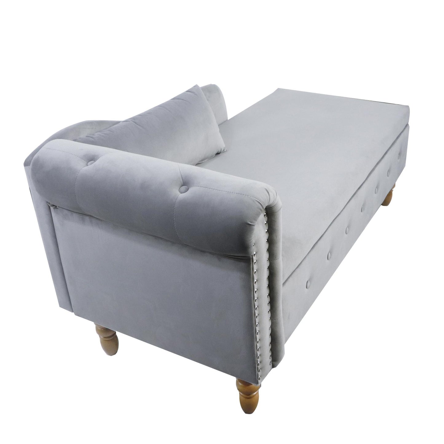 Velvet indoor chaise lounge with nailhead trim, storage and pillows, can be used in living room, bedroom, den - FurniFindUSA