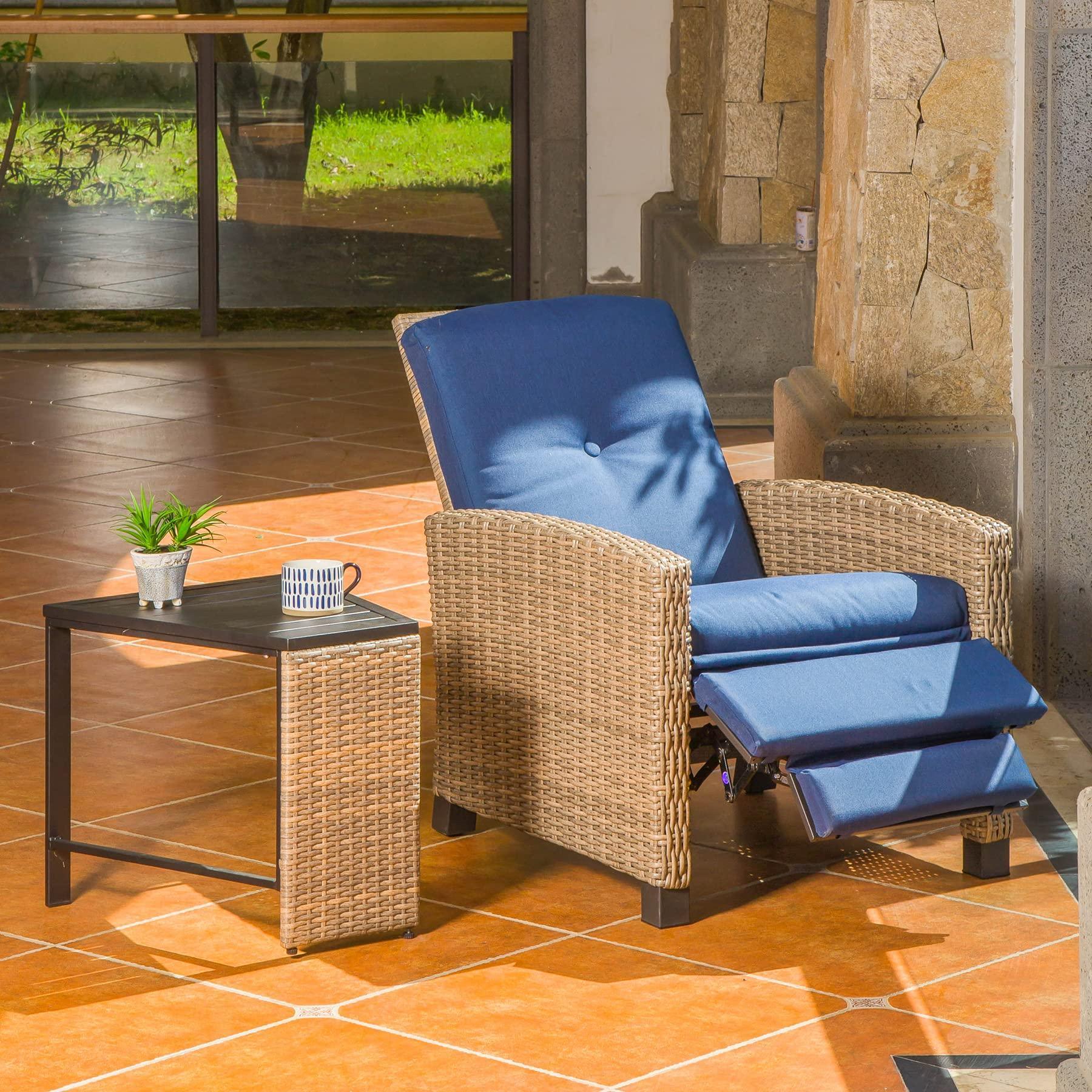 Domi Indoor & Outdoor Recliner, All-Weather Wicker Reclining Patio Chair - FurniFindUSA