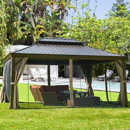 Domi Hardtop Gazebo Outdoor Aluminum Roof Canopy With Mosquito Netting and Curtains - FurniFindUSA