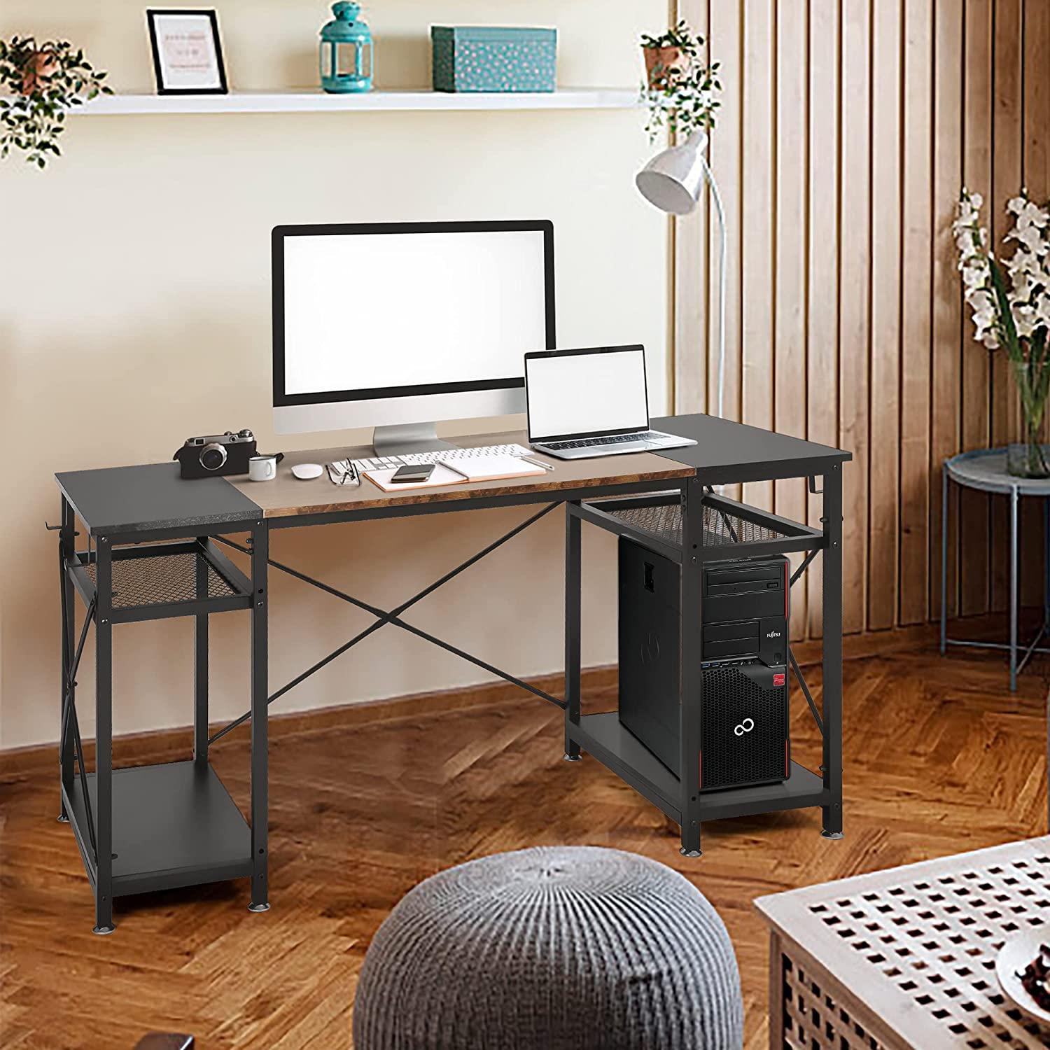 47.2" Computer Desk w/ 4 Storage Shelves & 4 Hooks, Large Desk Study Writing Table, Home Office Desk - FurniFindUSA