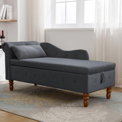 Velvet indoor chaise lounge with nailhead trim, storage and pillows, can be used in living room, bedroom, den - FurniFindUSA