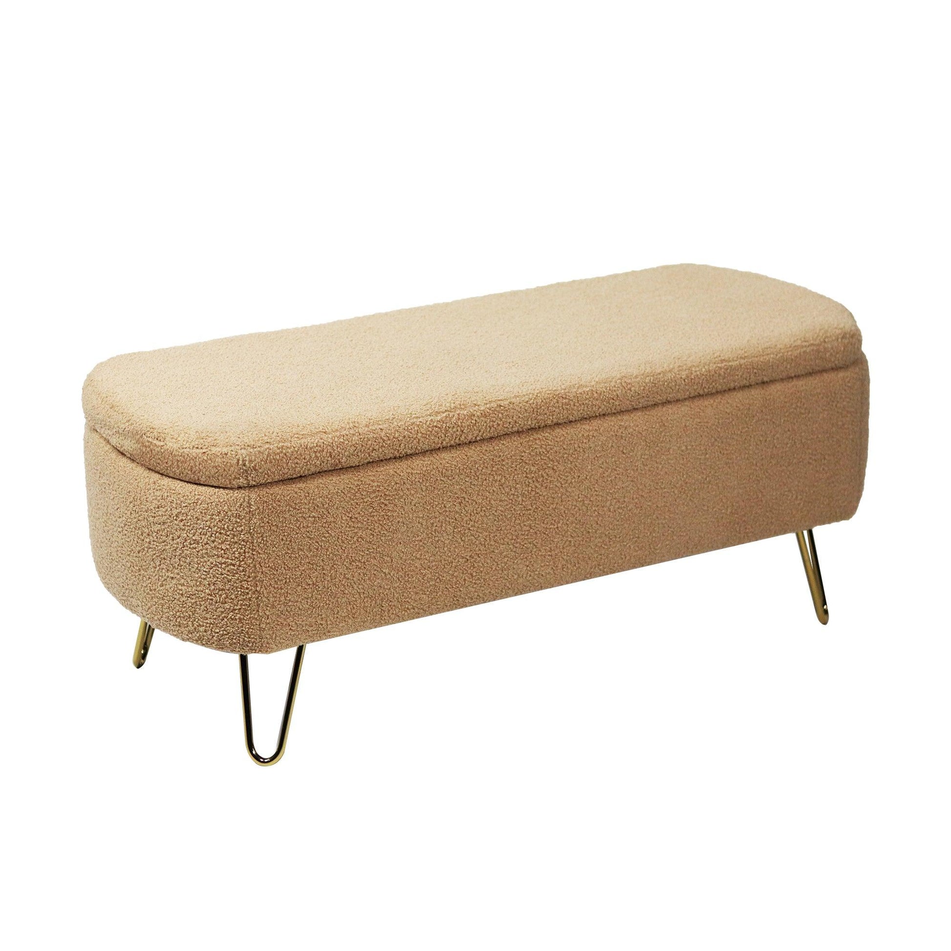 Camel Storage Ottoman Bench for End of Bed Gold Legs - FurniFindUSA