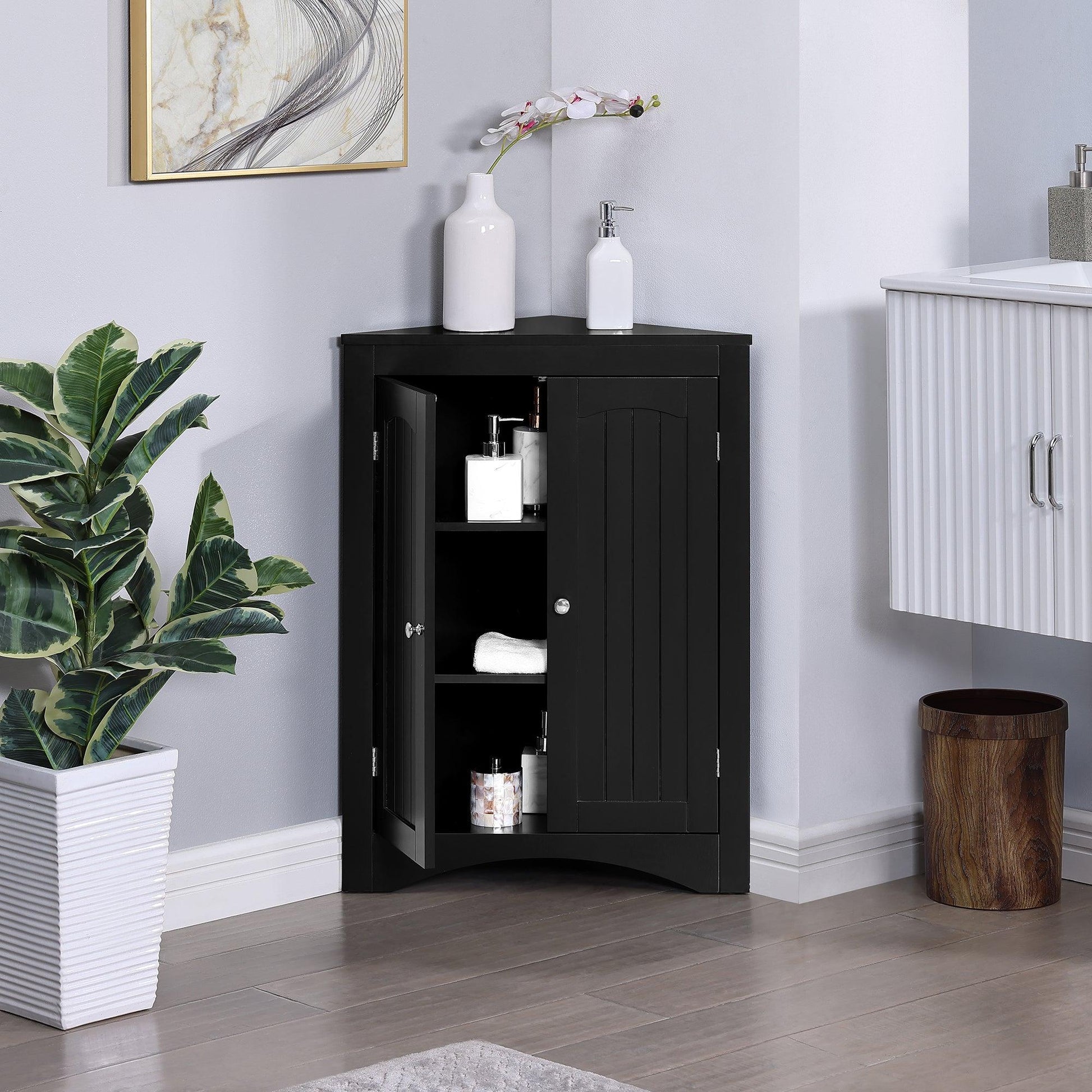 sideboard cabinet corner cabinet Bathroom Floor Corner Cabinet with Doors and Shelves Kitchen Living Room - FurniFindUSA