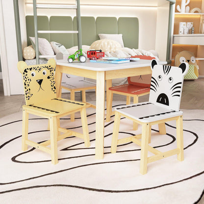 5 Piece Kiddy Table and Chair Set Kids Wood Table with 4 Chairs Set Cartoon Animals (bigger table) (3-8 years old) - FurniFindUSA