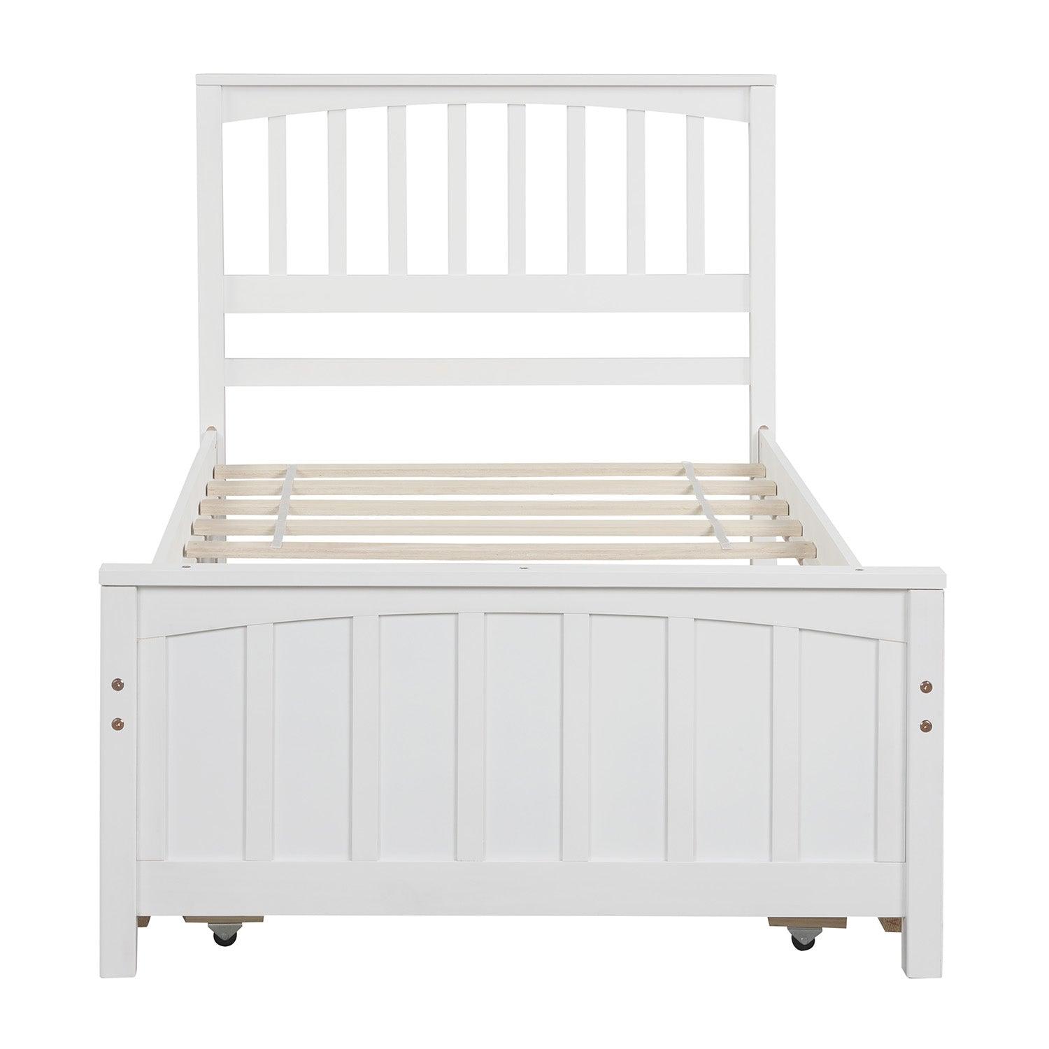 Twin size Platform Bed with Trundle White - FurniFindUSA