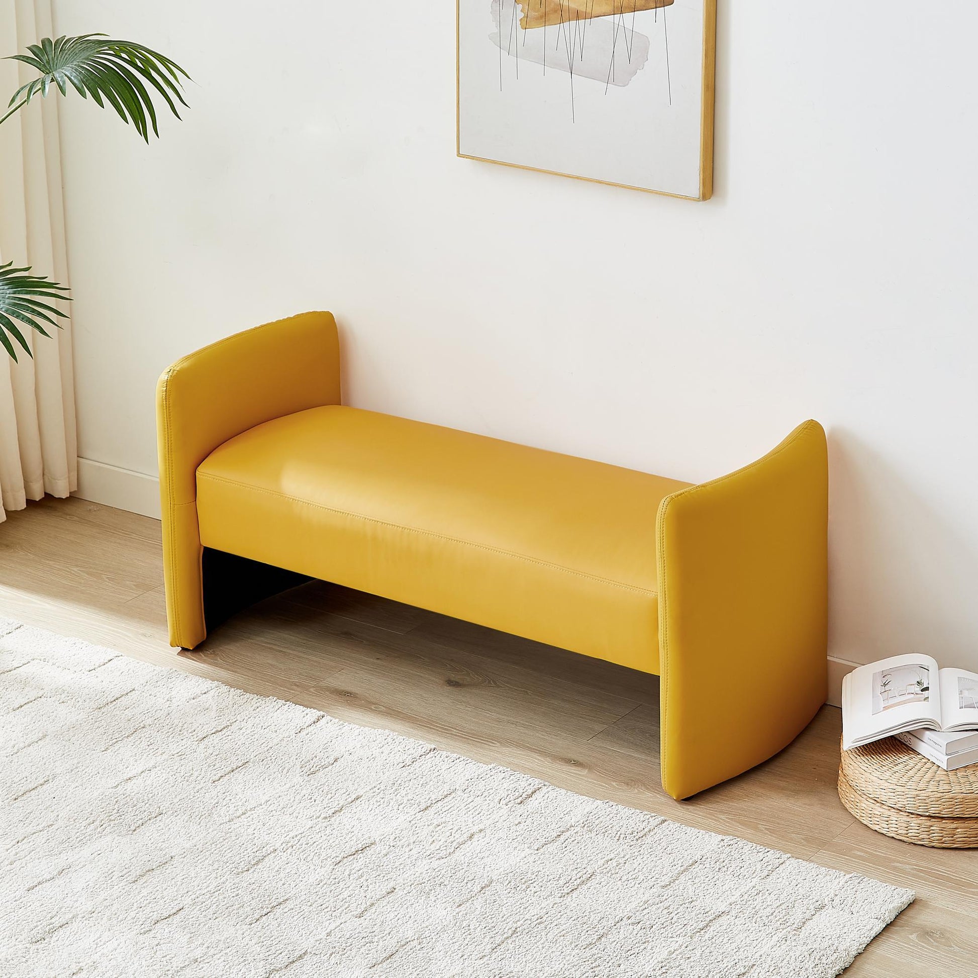 Modern Upholstered Bed Bench Entryway BenchOttoman with Armrest - FurniFindUSA