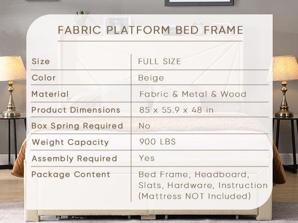 Full Size Bed Frame with 2 Storage Drawers Upholstered Bed Frame Beige - FurniFindUSA