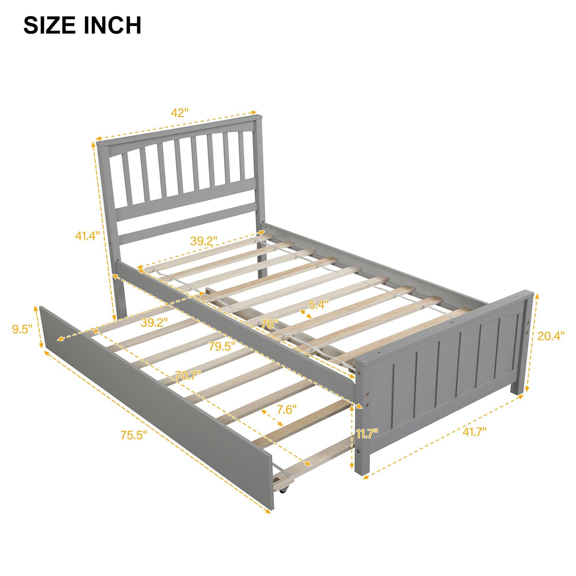 Twin size Platform Bed with Trundle Gray - FurniFindUSA