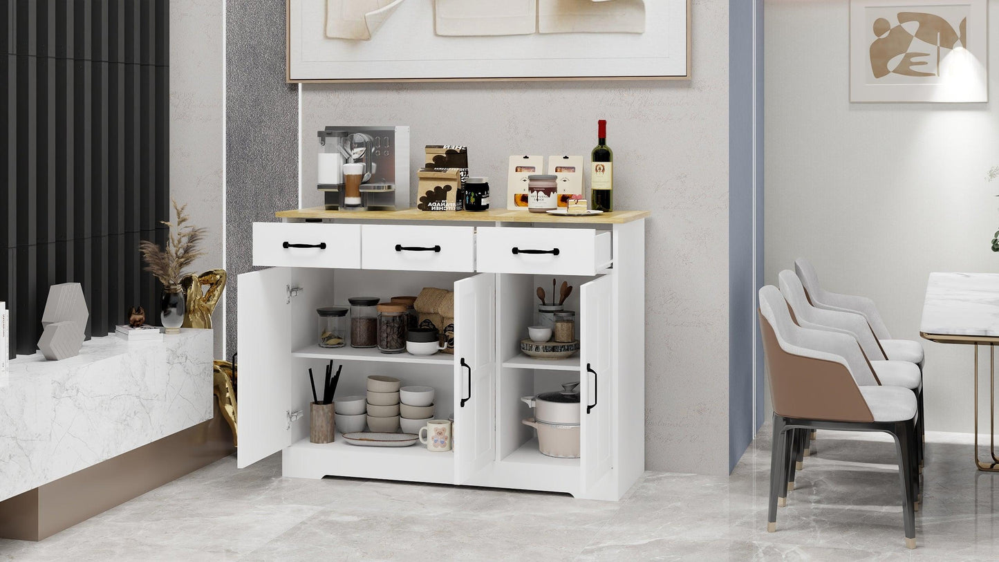 Farmhouse Buffet Cabinet Storage Sideboard with 3 Drawers and 3 Doors for Dining Living Room Kitchen Cupboard-White - FurniFindUSA