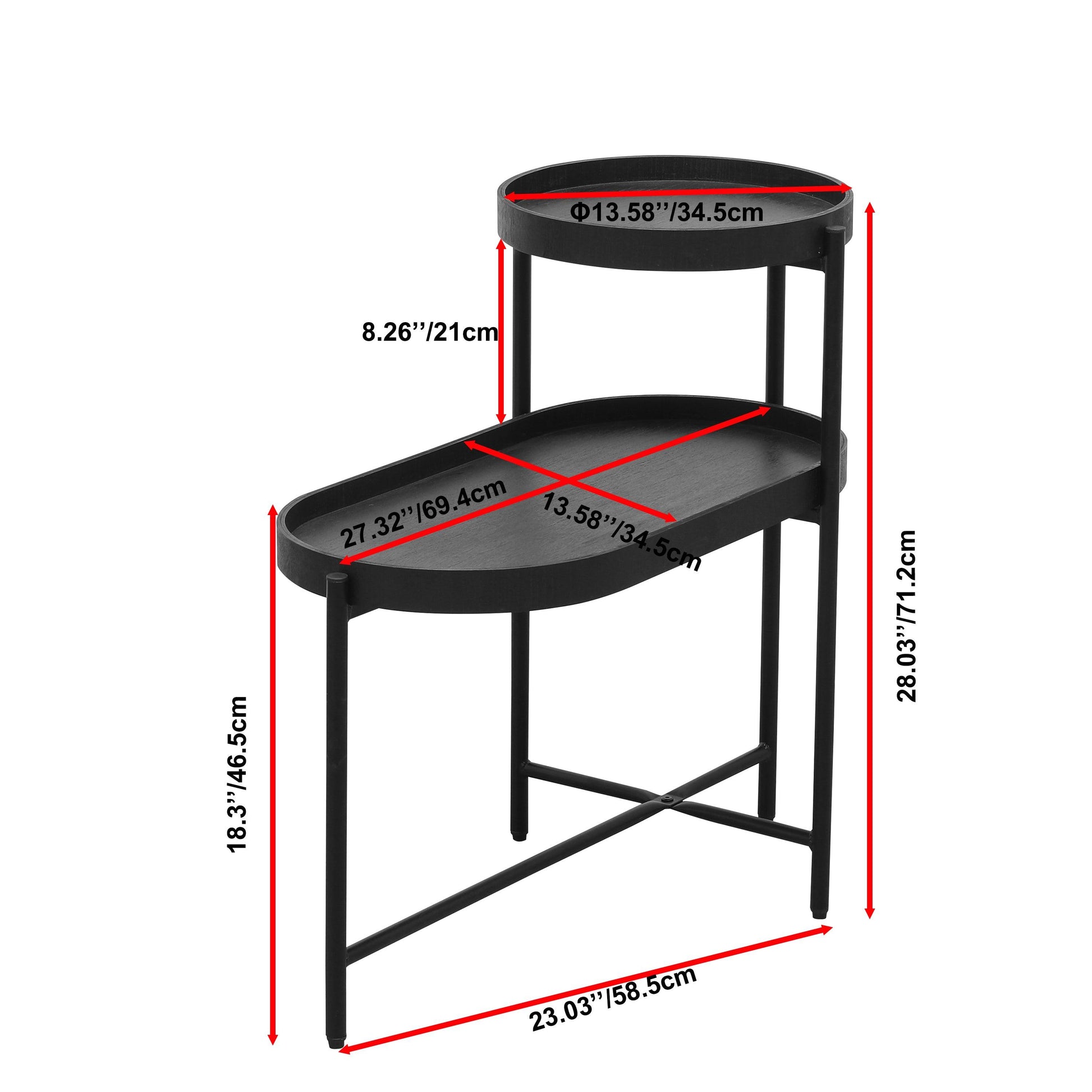2-Tier Black Side Table with Storage Sofa Table for Living Room Metal Frame & Wooden Desk End Table - FurniFindUSA